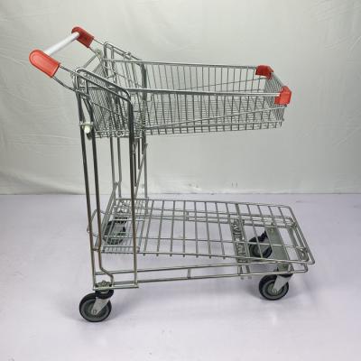 China Foldable Warehouse Supermarket steel Q195 Double Layer Trolley for sale