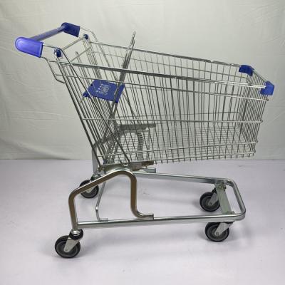 China German Style 150L Large Capacity Grocery One-Stop Shopping Supermarket Steel Trolley PU Wheels With Blue Plastic Parts for sale