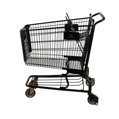 China Ultra Large Capacity All Black Metal Shopping Trolley 110kgs Loading With Advertising Logo for sale