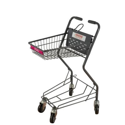 China Convenient Gray Two Basket Shopping Trolley Folding Zinc Supermarket Basket Cart for sale