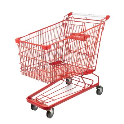 China Q195 Steel Metal Market Shopping Trolley 210L Red Large Shopping Cart for sale