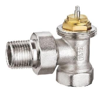 China Angled Thermostatic Brushed Brass Radiator Valves 3/8'' X 3/8'' Nickel Plated for sale