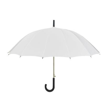 China 16 Ribs Auto Open Umbrella White Color Stick Long Umbrella for sale