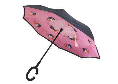 China Pink Small Reverse Inverted Umbrella Rubber Handle Unicon Printed For Kids for sale