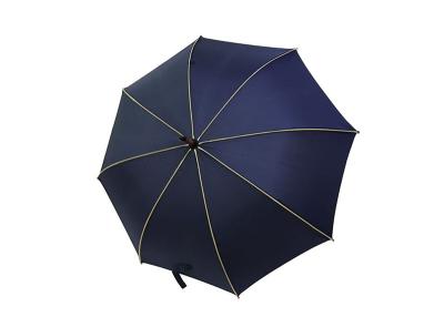 China Durable Mens Navy Blue Umbrella Wooden Curved Handle For Rain Shine Weather for sale