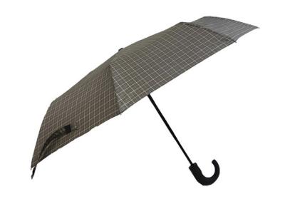 China Men Luxury OEM Automatic Travel Umbrella Curved Handle Check Printing Fabric for sale
