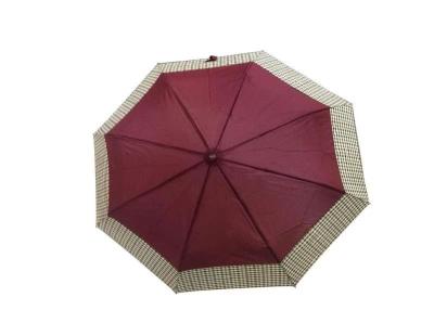 China Folding Pongee Fabric Automatic Travel Umbrella Srtong Wind With Check Band for sale