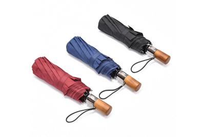 China Lightweight Automatic Windproof Folding Umbrella Wooden Handle Reinforced Frame for sale