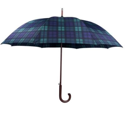 China 103cm 190T Pongee Gingham Wooden J Stick Umbrella for sale