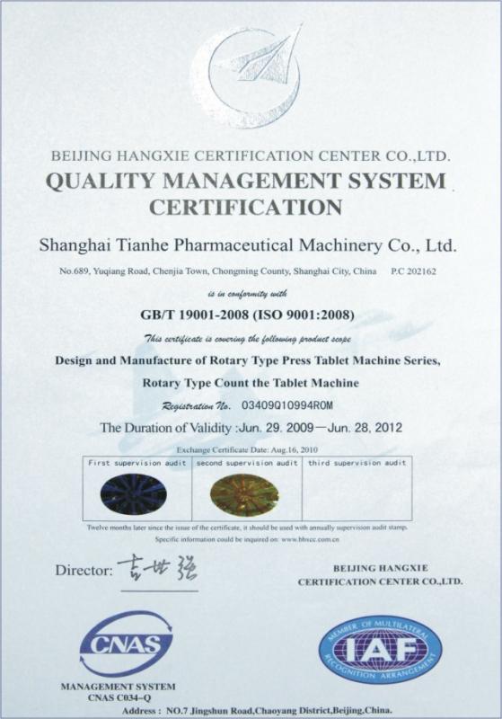 ISO Certificate - Shanghai Tianhe Pharmaceutical Machinery Co., Ltd.