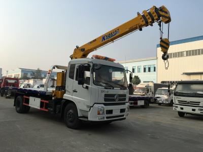 China Dongfeng Recovery 6 Ton Wrecker Tow Truck , Flatbed Tow Truck Mounted With 6.3 Ton Telescopic Crane for sale