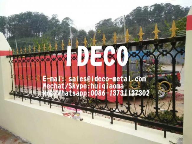 Metal Picket Fences Garden Edging, Wrought Iron Palisade Security Fencing, Residential Forged Head Steel Railings