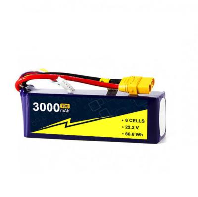 China 22.2V 3000mAh 6S UAV Lipo Battery PACK 70C 140c With W/XT-90 for sale