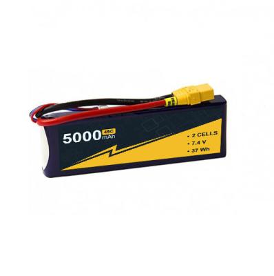 China 45~90C 5000mAh 2S RC Plane Receiver Battery 7.4V RC Glider Battery for sale