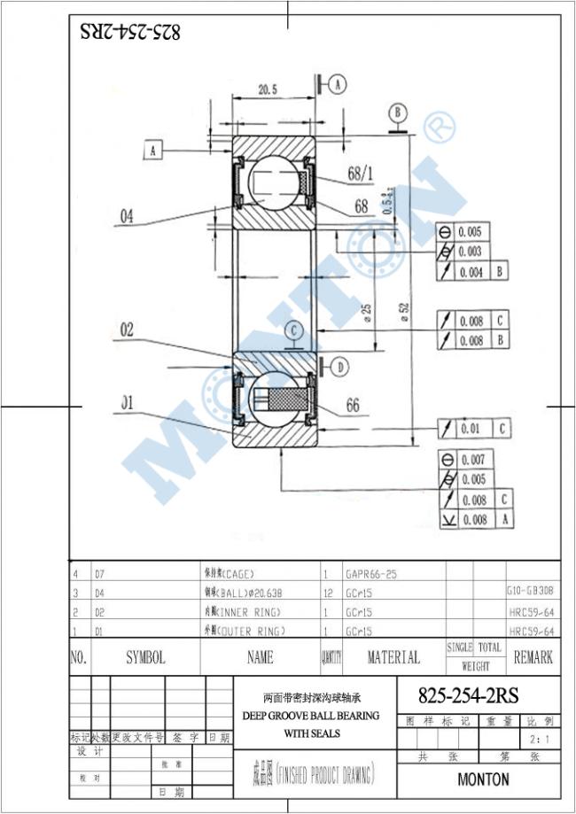 825-254-2RS Fanuc Servo Motor Ceramic Ball Bearing