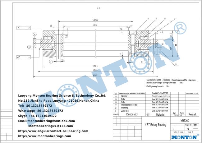 YRT260 yrt rotary table bearings manufacturers