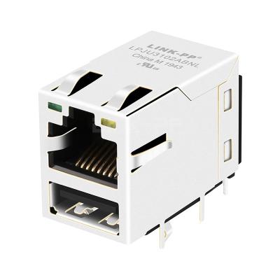 China LPJU3102ABNL 10/100 Base-T With Single USB RJ45 Connector Tab UP Green/Yellow Led for sale