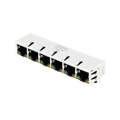 China Pulse J8064D668ANL Compatible LINK-PP LPJ66204AENL 10/100 Base-T Tab Down Green/Yellow LED 1x6 Port RJ45 Ethernet Connection for sale