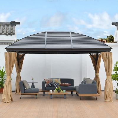 China Gazebo With Mosquito Netting   Polycarbonate Double-Roof Canopy Metal Roof Gazebo for sale