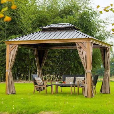 China Metal Roof Gazebo Villa Yard With Curtains And Netting  Outdoor Hardtop Gazebo for sale