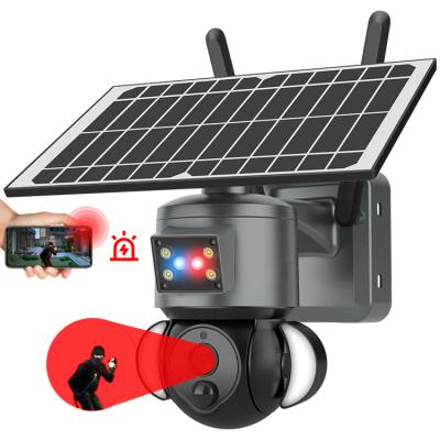 China 4G Weatherproof Glass Solar Panel Camera Outdoor With Blue Red Light Alarm for sale