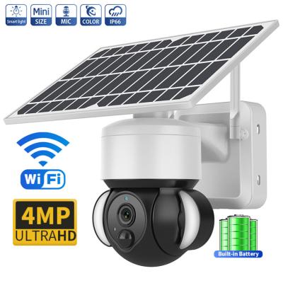 中国 4Gスポットライトのサイレンの動き検出を用いる太陽動力を与えられた屋外の監視カメラ 販売のため
