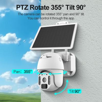 China Dual Lens Wifi Outdoor CCTV Camera 8W 360 degree Low Power PTZ Solar Camera for sale