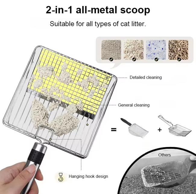 Stainless Steel Cat Litter Box XL Enclosed Cat Toilet with Lid High Sided Anti-Urine Leakage Non-Stick Bottom&Metal Scoop OEM