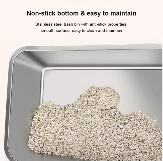 Stainless Steel Cat Litter Box XL Enclosed Cat Toilet with Lid High Sided Anti-Urine Leakage Non-Stick Bottom&Metal Scoop OEM