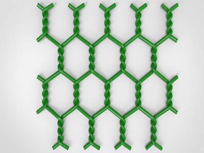 A piece of double twisted PVC coated gabion on the gray background.