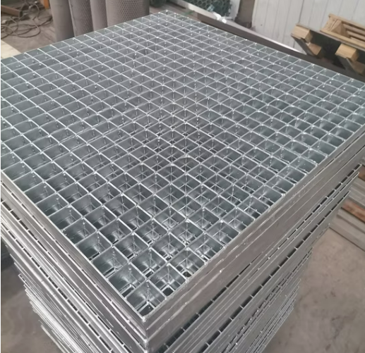 Steel grating used as stair treads with serrated surface for slip resistance