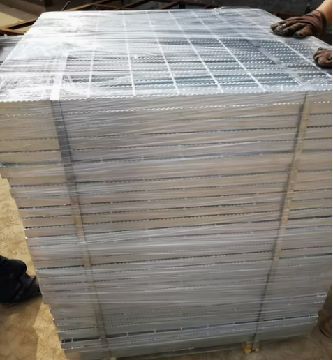 Detailed view of serrated bar steel grating with anti-slip surface
