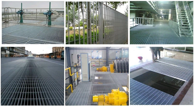 Galvanized steel trench drainage grating with welded wire mesh installed in a concrete channel