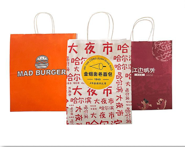 Kraft paper handled takeaway bags product display