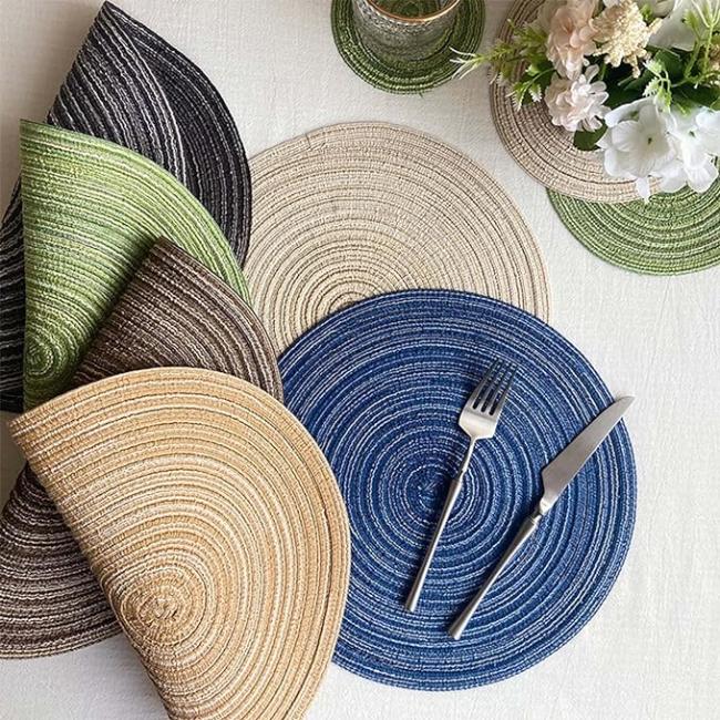 Round Braided Placemats Dinner Kitchen Set Tables Woven Heat Resistant Washable Non-Slip Place Mats