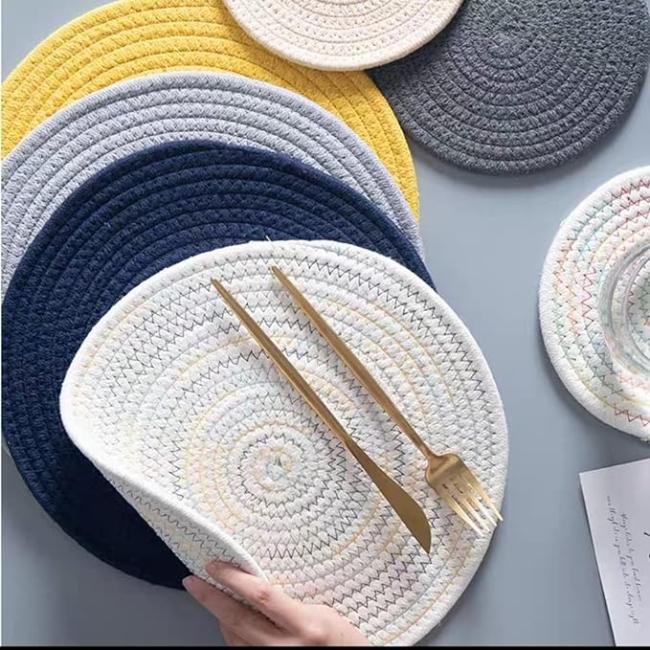 Round Braided Placemats Dinner Kitchen Set Tables Woven Heat Resistant Washable Non-Slip Place Mats
