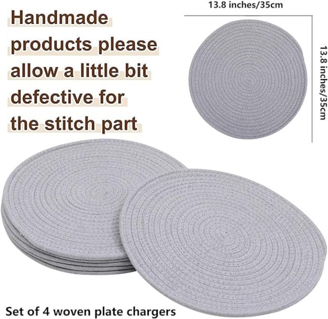 Round Braided Placemats Dinner Kitchen Set Tables Woven Heat Resistant Washable Non-Slip Place Mats