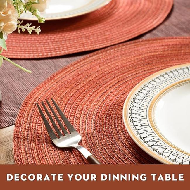 Round Braided Placemats Dinner Kitchen Set Tables Woven Heat Resistant Washable Non-Slip Place Mats