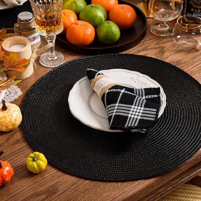 Round Braided Placemats Dinner Kitchen Set Tables Woven Heat Resistant Washable Non-Slip Place Mats