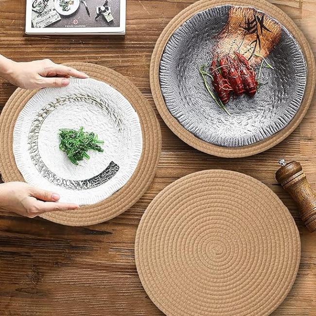 Round Braided Placemats Dinner Kitchen Set Tables Woven Heat Resistant Washable Non-Slip Place Mats