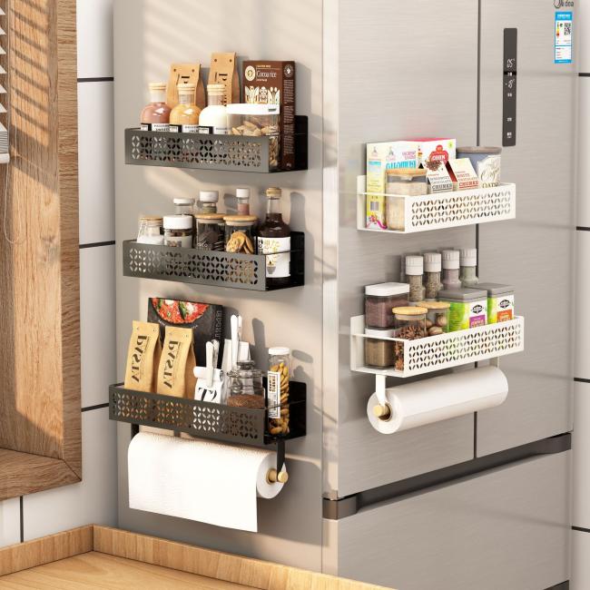 Black Metal Moveable Fridge Magnetic Spice Racks