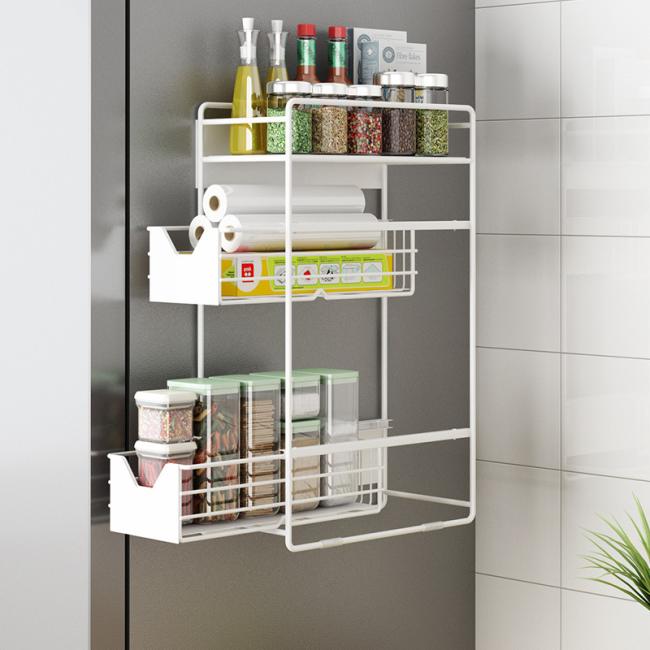 Black Metal Moveable Fridge Magnetic Spice Racks