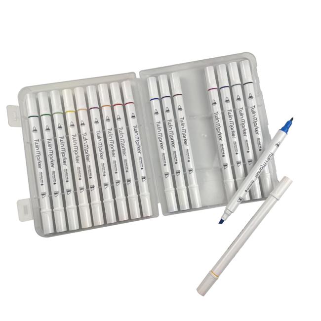Custom Twin Marker 5mm Oblique Head 1mm Round Head Quick Drying Alcohol Permanent Dual Tip Marker Pen Set