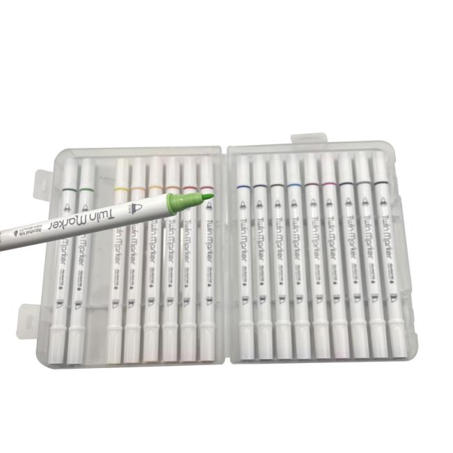 Custom Twin Marker 5mm Oblique Head 1mm Round Head Quick Drying Alcohol Permanent Dual Tip Marker Pen Set