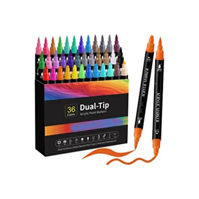 24 Colors Acrylic Paint Marker Pens Custom Dual Tip Pens With Medium Tip and Brush Tip