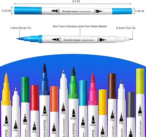 Dual Tip Brush Pens Art Watercolor Drawing Markers Fine Dual Tips Colored Pen with Custom Logo