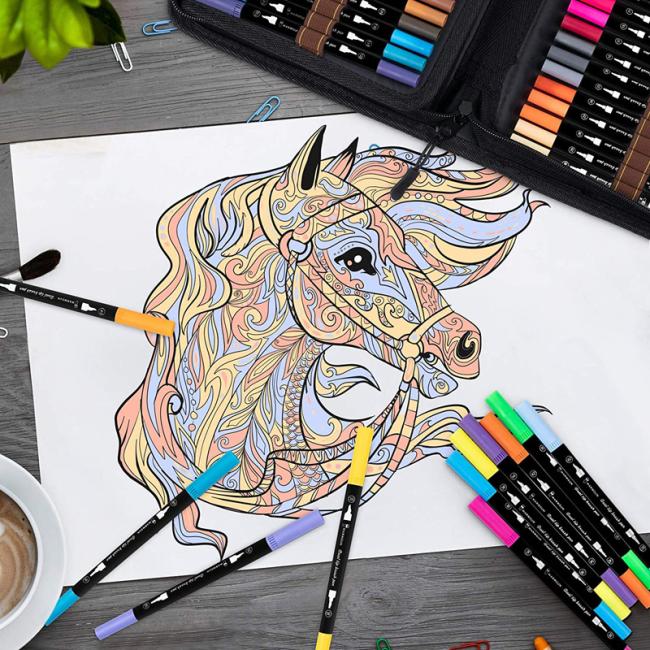 Dual Tip Brush Pens Art Watercolor Drawing Markers Fine Dual Tips Colored Pen with Custom Logo