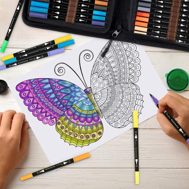 Dual Tip Brush Pens Art Watercolor Drawing Markers Fine Dual Tips Colored Pen with Custom Logo