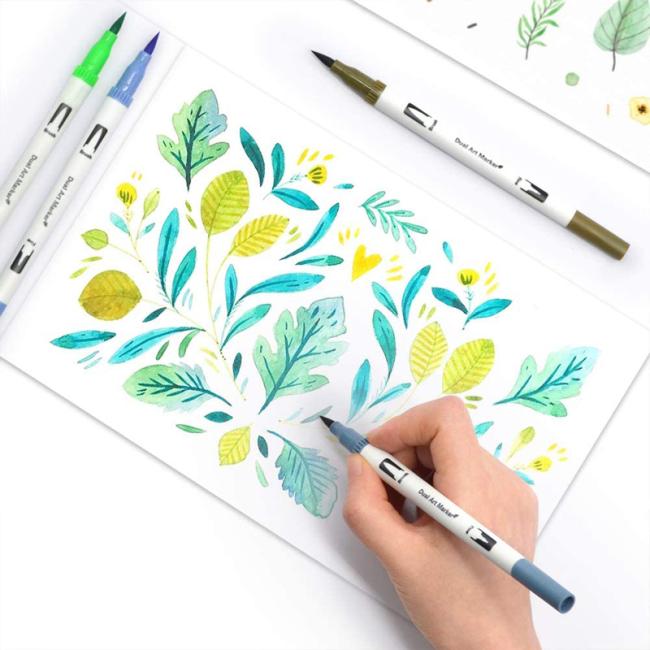 Dual Tip Brush Pens Art Watercolor Drawing Markers Fine Dual Tips Colored Pen with Custom Logo