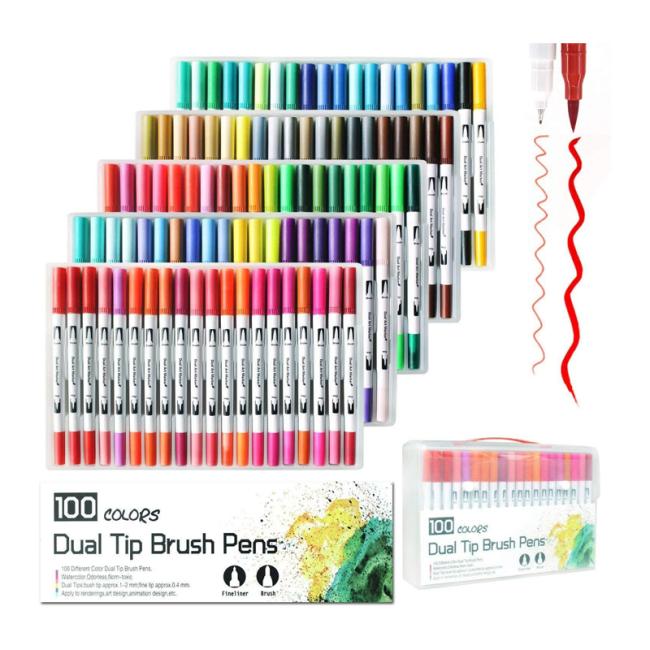Dual Tip Brush Pens Art Watercolor Drawing Markers Fine Dual Tips Colored Pen with Custom Logo